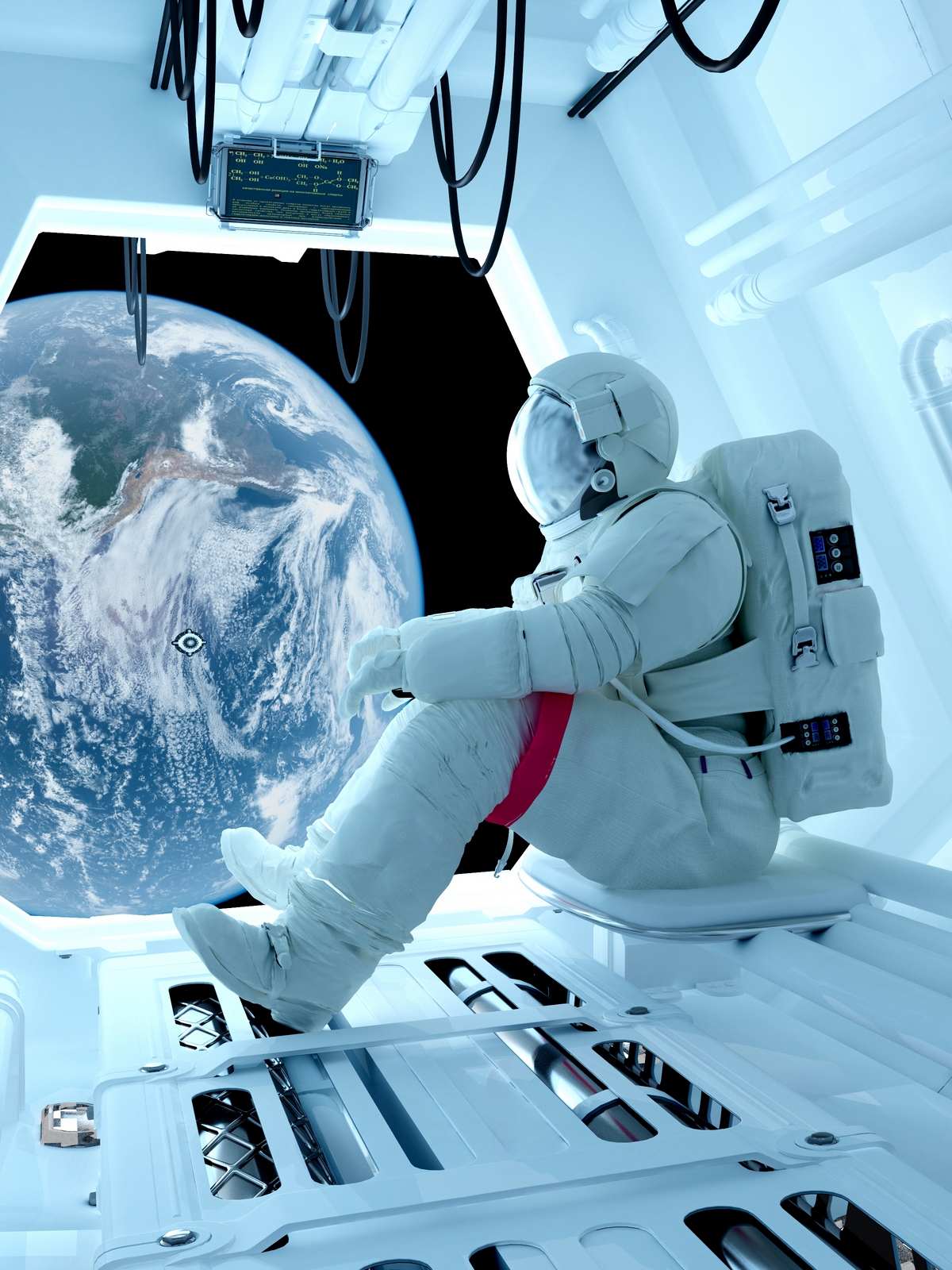 Astroanut sitting in spacecraft